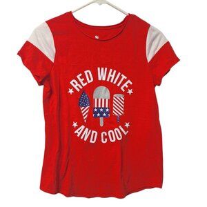 Red White Cool Tee Shirt Girls 16 Fourth of July Independence Day Popsicle Stars